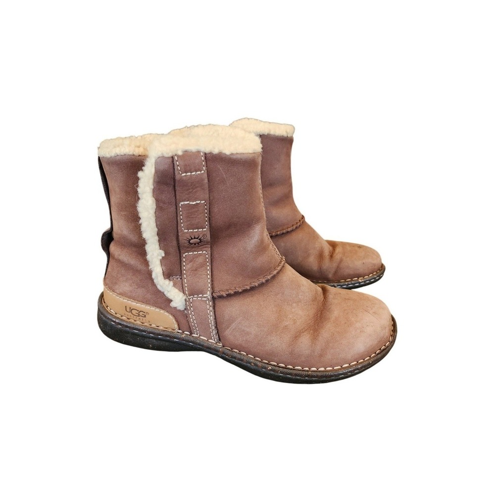 UGG‎ Australia 5587 Brown Leather Shearling Lined Mid Calf Boots Womens 7 Earthy